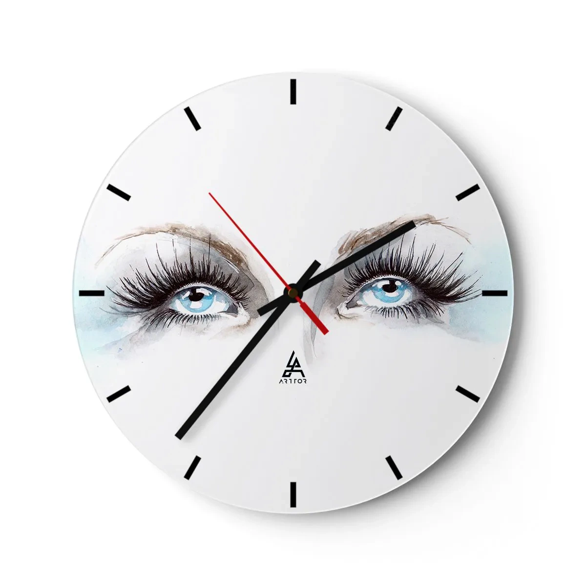 Reloj de pared - Reloj de vidrio - Ojos azules con pestañas largas en un estilo artístico de acuarela. - 30x30cm - ¿Los ojos de un ángel? - Decoración de pared moderna para salón, cocina y dormitorio ARTTOR