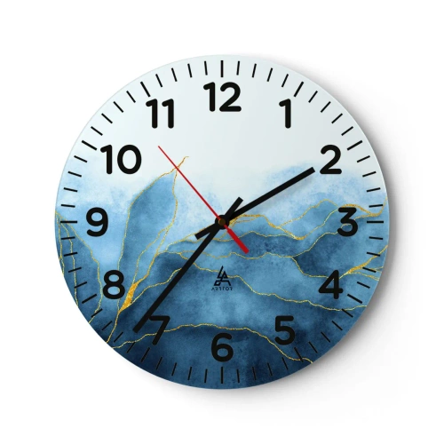 Reloj de pared - Reloj de vidrio - Oro y azul - 30x30 cm