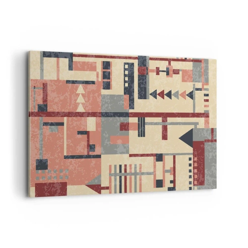 Cuadro sobre lienzo - Impresión de Imagen - Patrón geométrico en tonos pastel beige, rojo y gris. - 120x80cm - Una combinación de verticales y niveles - Decoración de pared moderna para salón y dormitorio ARTTOR
