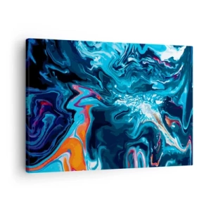 Cuadro sobre lienzo - Impresión de Imagen - Un patrón abstracto en tonos azules con acentos naranjas. - 70x50cm - Un viaje al cielo - Decoración de pared moderna para salón y dormitorio ARTTOR