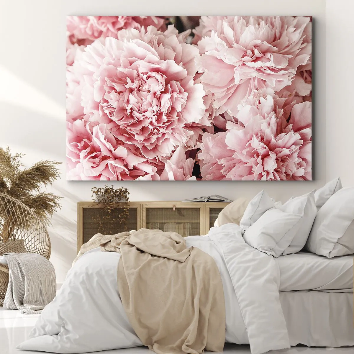 Cuadro sobre lienzo - Impresión de Imagen - Peonías rosas sutiles en un entorno delicado. - 70x50cm - Sueño rosa - Decoración de pared moderna para salón y dormitorio ARTTOR