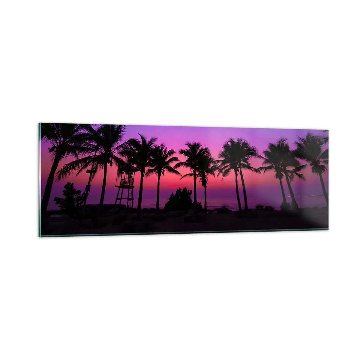 Cuadro sobre vidrio - Impresiones sobre Vidrio - Atardecer bajo las palmeras - 90x30 cm