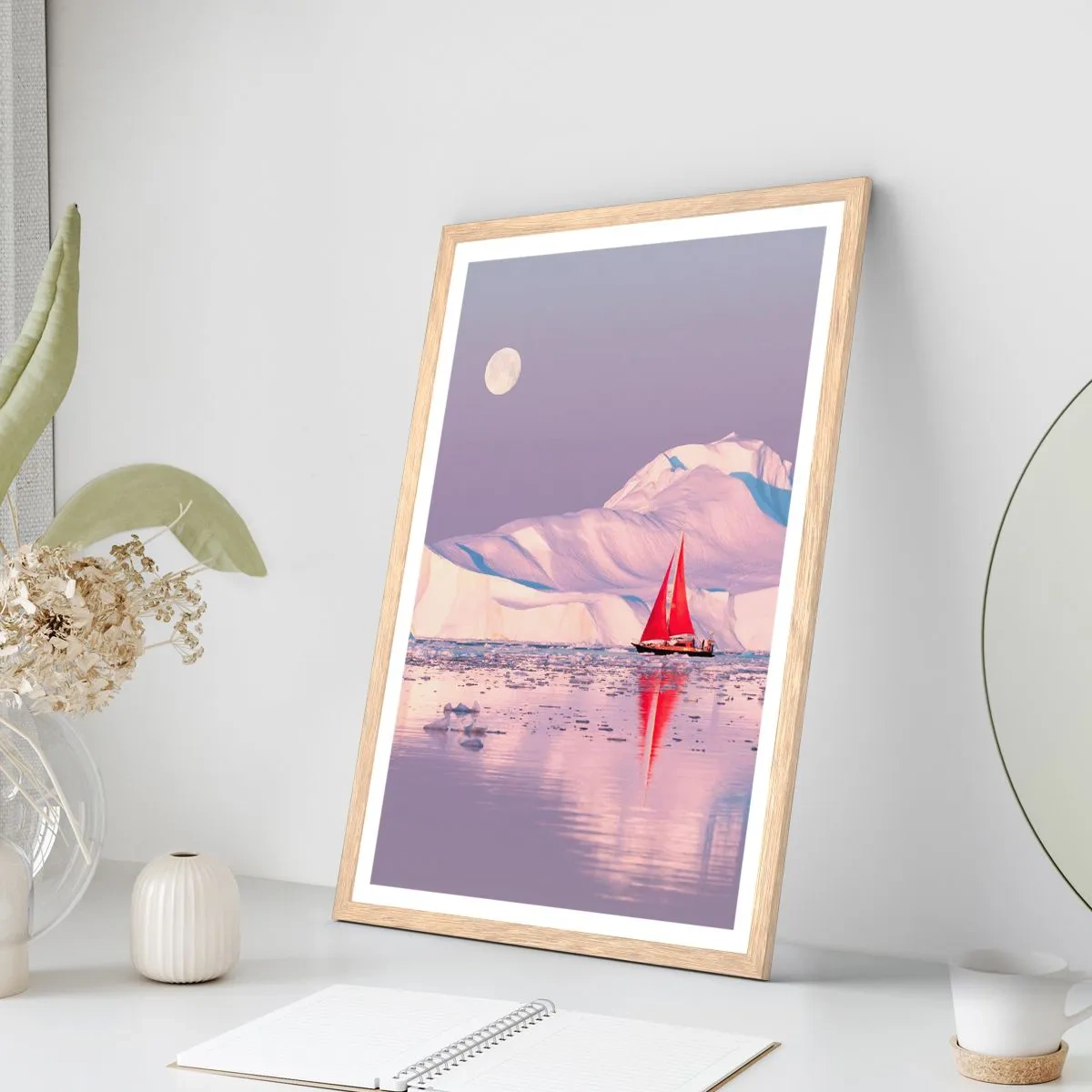 Póster en marco roble claro - El calor de la vela, el frío del hielo - 70x100 cm