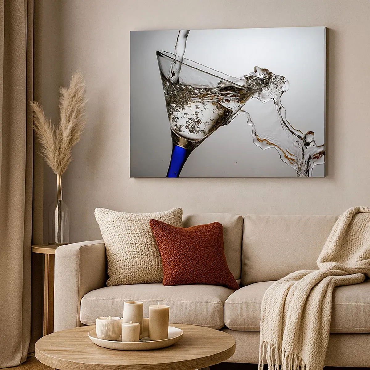 Cuadro sobre lienzo - Impresión de Imagen - Un vaso de agua en movimiento sobre un fondo claro. - 70x50cm - Agua cristalina en vaso de vidrio - Decoración de pared moderna para salón y dormitorio ARTTOR