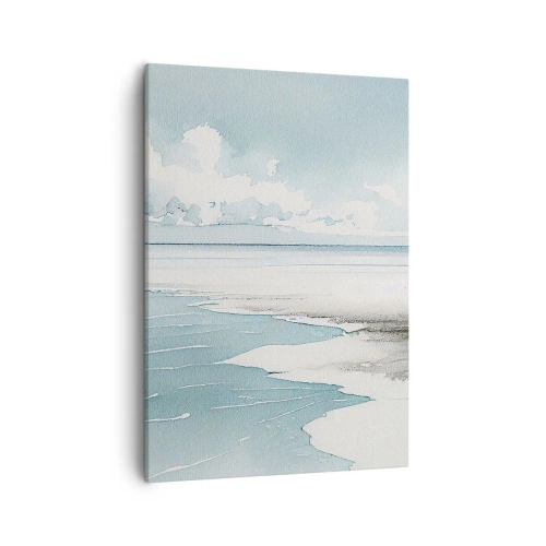 Cuadro sobre lienzo - Impresión de Imagen - Un mar tranquilo y una playa en tonos claros de azul. - 50x70cm - Suave marea otoñal - Decoración de pared moderna para salón y dormitorio ARTTOR