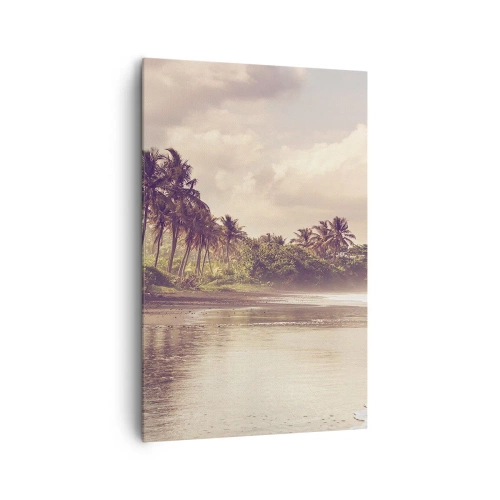 Cuadro sobre lienzo - Impresión de Imagen - Una playa con palmeras y olas suaves por la mañana. - 80x120cm - La caricia de las olas - Decoración de pared moderna para salón y dormitorio ARTTOR
