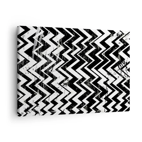 Cuadro sobre lienzo - Impresión de Imagen - Patrón en zigzag en blanco y negro con abrasiones artísticas - 70x50cm - Zig-blanco, zag-negro - Decoración de pared moderna para salón y dormitorio ARTTOR