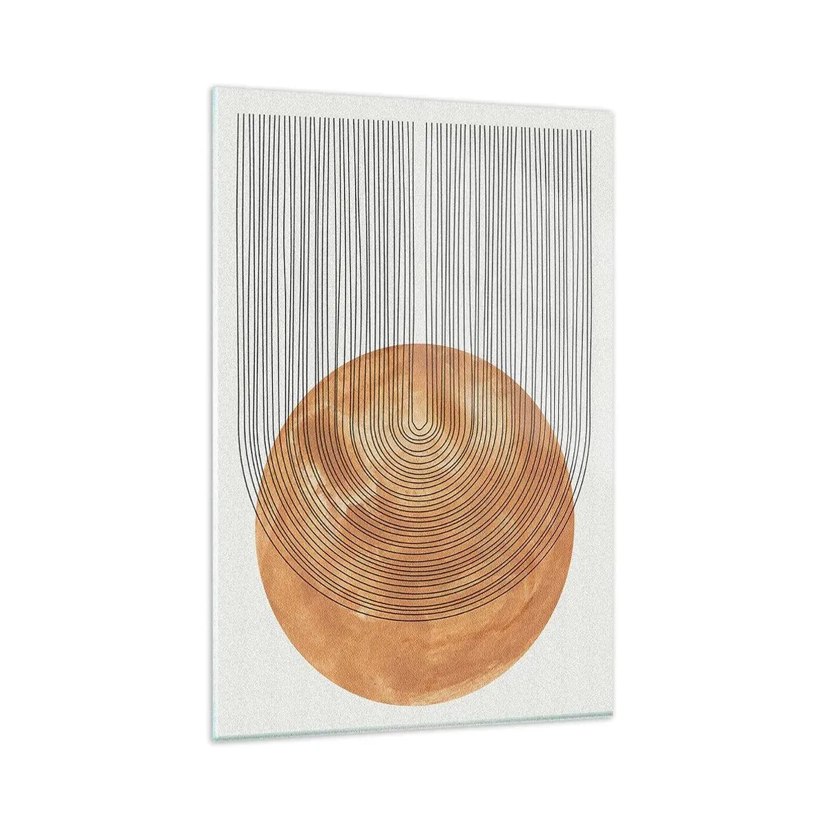 Cuadro sobre vidrio - Impresiones sobre Vidrio - Composición geométrica con círculos y líneas en colores cálidos. - 80x120cm - Una composición soleada - Decoración de pared moderna para salón y dormitorio ARTTOR