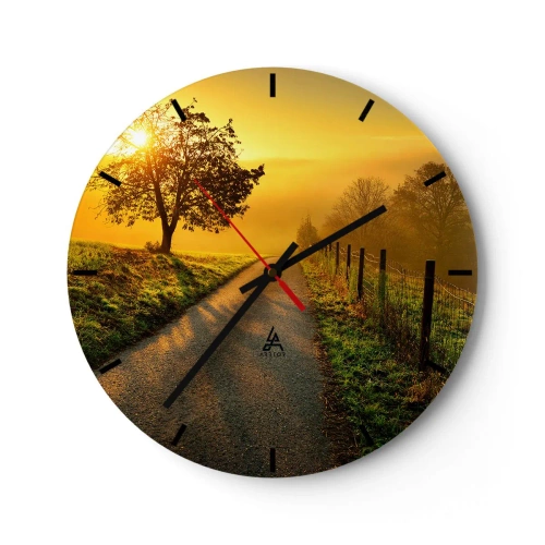 Reloj de pared - Reloj de vidrio - El camino está iluminado por los rayos del sol de la mañana. - 30x30cm - Tarde melosa - Decoración de pared moderna para salón, cocina y dormitorio ARTTOR