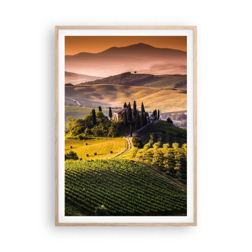 Póster en marco roble claro - Paisaje toscano - 70x100 cm