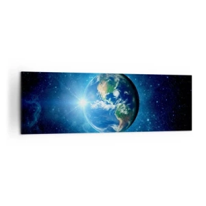 Cuadro sobre lienzo - Impresión de Imagen - La Tierra en el espacio rodeada de estrellas y luz. - 160x50cm - Estamos en el cielo - Decoración de pared moderna para salón y dormitorio ARTTOR