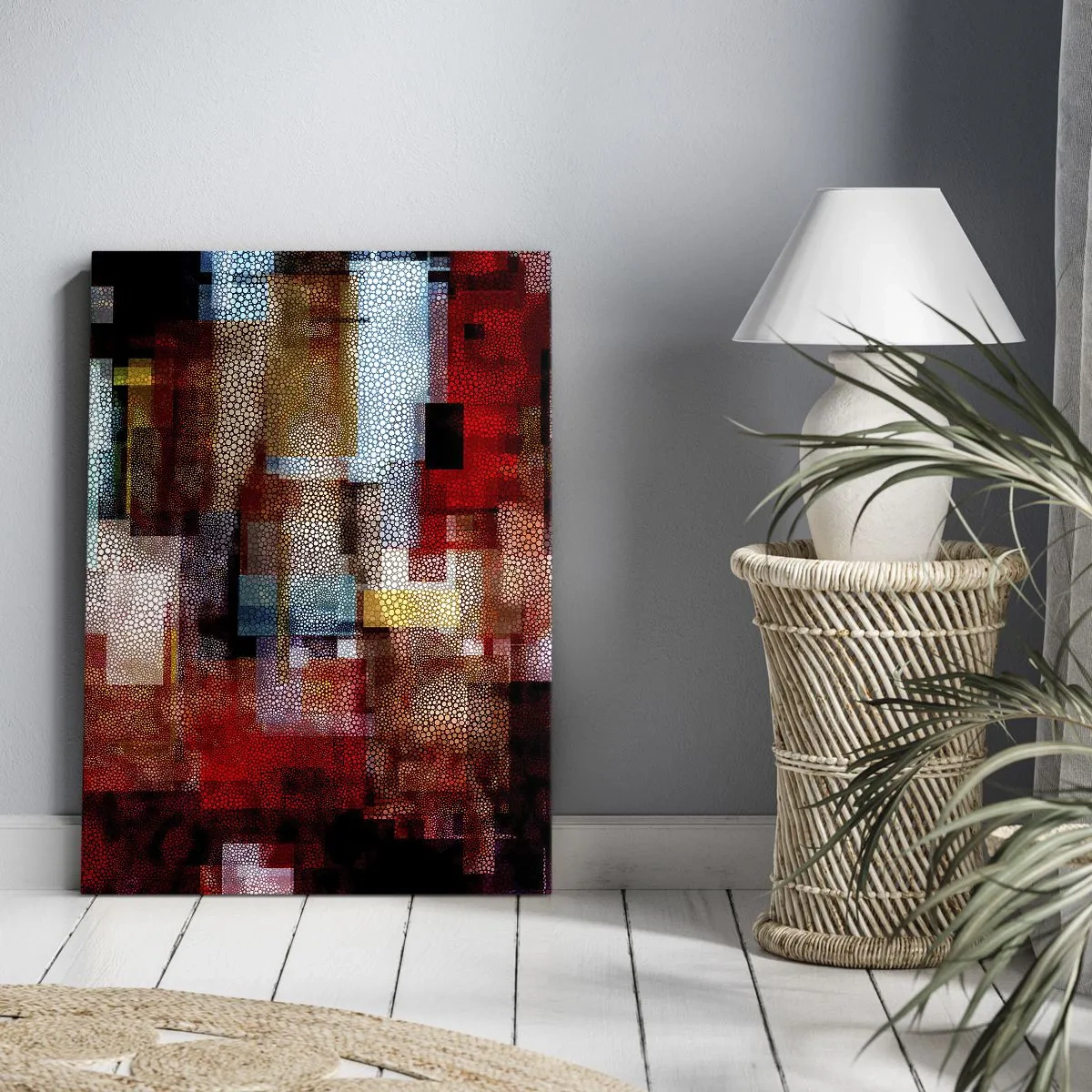 Cuadro sobre lienzo - Impresión de Imagen - Abstracción geométrica en intensos tonos rojos. - 50x70cm - Confusión y desconcierto - Decoración de pared moderna para salón y dormitorio ARTTOR