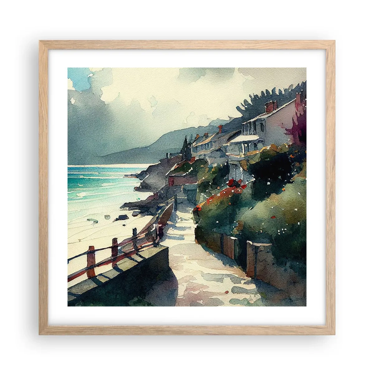 Póster en marco roble claro - Ciudad mediterránea - 50x50 cm