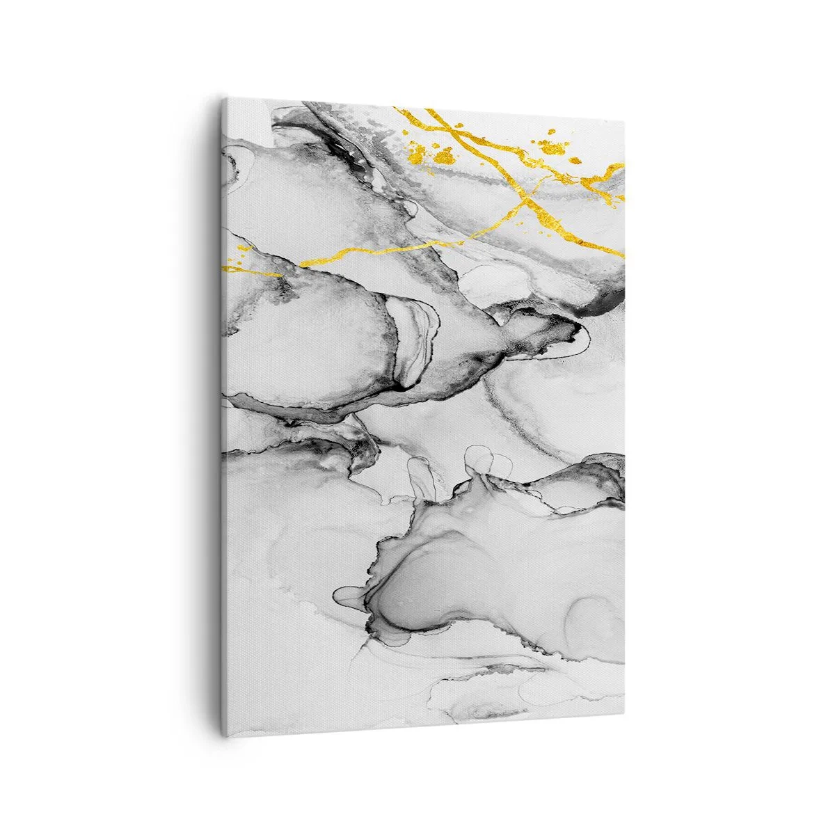 Cuadro sobre lienzo - Impresión de Imagen - Patrones abstractos en blanco y negro con acentos dorados - 50x70cm - Composición con motivo de oro - Decoración de pared moderna para salón y dormitorio ARTTOR