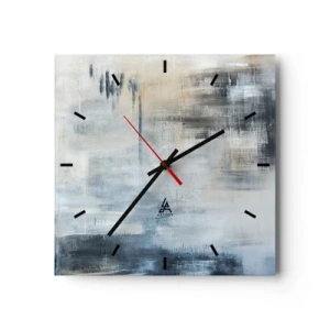 Reloj de pared - Reloj de vidrio - Composición abstracta en tonos azules y grises. - 30x30cm - Detrás de un velo azul - Decoración de pared moderna para salón y dormitorio ARTTOR