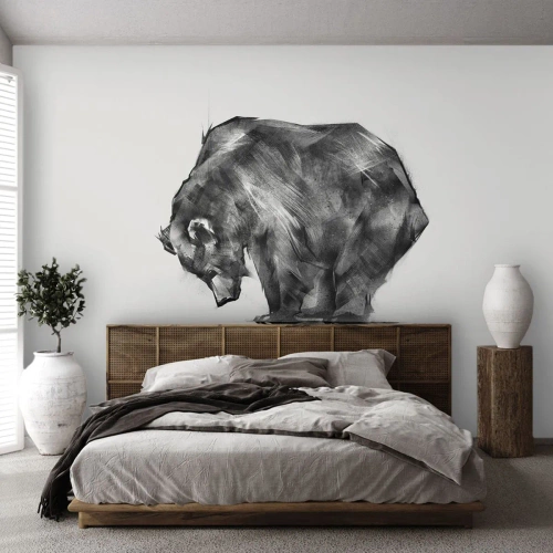 Fotomural Premium Sand - Dibujo abstracto de un oso con un reflejo en el agua. - 100x70cm - Es bueno ver a alguien cercano - Decoración de pared moderna para salón y dormitorio ARTTOR