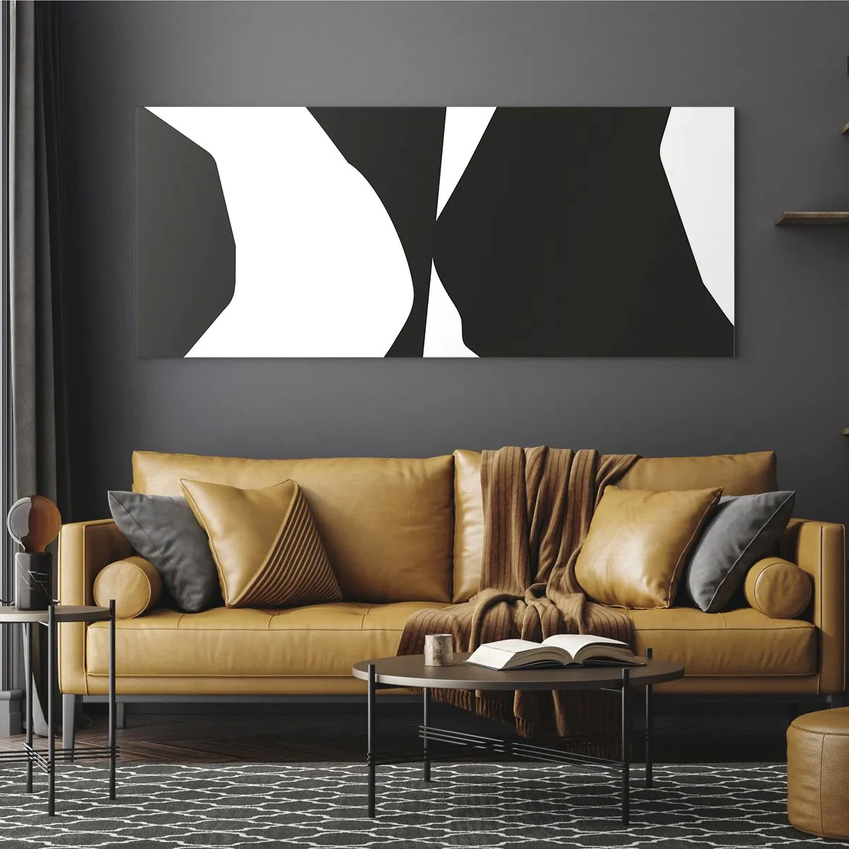 Cuadro sobre vidrio - Impresiones sobre Vidrio - Patrón de contraste abstracto en blanco y negro - 140x50cm - Positivo-negativo - Decoración de pared moderna para salón y dormitorio ARTTOR
