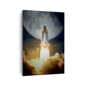 Cuadro sobre lienzo - Impresión de Imagen - Un cohete despegando con el telón de fondo de una luna llena rodeada de nubes dinámicas. - 50x70cm - El comienzo de una aventura sobrenatural - Decoración de pared moderna para salón y dormitorio ARTTOR