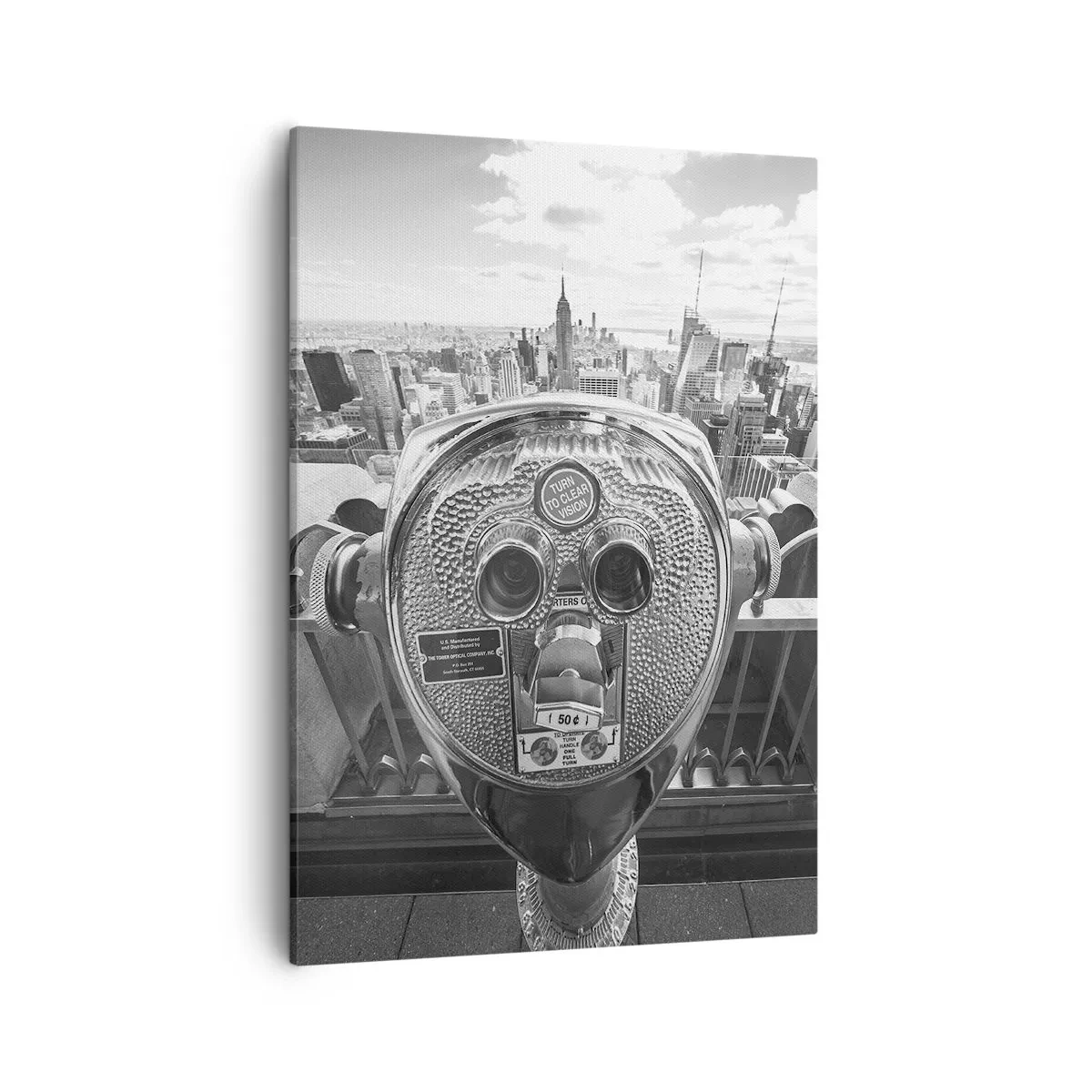 Cuadro sobre lienzo - Impresión de Imagen - Vista monocromática a través del telescopio del panorama de la ciudad. - 50x70cm - Sobre la ciudad - Decoración de pared moderna para salón y dormitorio ARTTOR