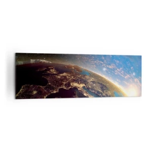 Cuadro sobre lienzo - Impresión de Imagen - Vista de la Tierra desde el espacio al amanecer - 160x50cm - Mirémonos a nosotros mismos desde la distancia - Decoración de pared moderna para salón y dormitorio ARTTOR