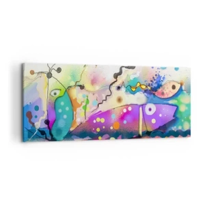 Cuadro sobre lienzo - Impresión de Imagen - Peces abstractos en una composición colorida y surrealista. - 120x50cm - ¡No hay palabras! - Decoración de pared moderna para salón y dormitorio ARTTOR