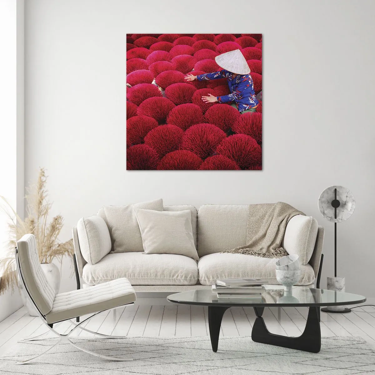 Cuadro sobre vidrio - Impresiones sobre Vidrio - En un campo de arroz - 60x60 cm