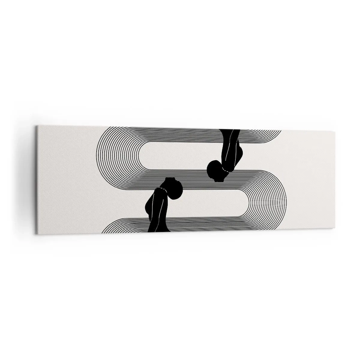 Cuadro sobre lienzo - Impresión de Imagen - Siluetas negras con líneas geométricas sobre un fondo claro - 160x50cm - Simetría sensual - Decoración de pared moderna para salón y dormitorio ARTTOR
