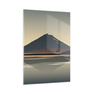 Cuadro sobre vidrio - Impresiones sobre Vidrio - Montañas y lago en tonos cálidos con efecto reflectante. - 50x70cm - Reflejo de espejo - Decoración de pared moderna para salón y dormitorio ARTTOR