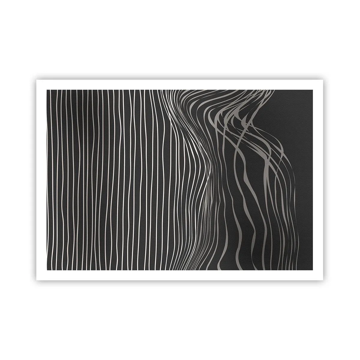 Póster - Líneas blancas sobre un fondo gris oscuro en una disposición abstracta. - 100x70cm - Ritmo y acento - Decoración de pared moderna para salón y dormitorio ARTTOR