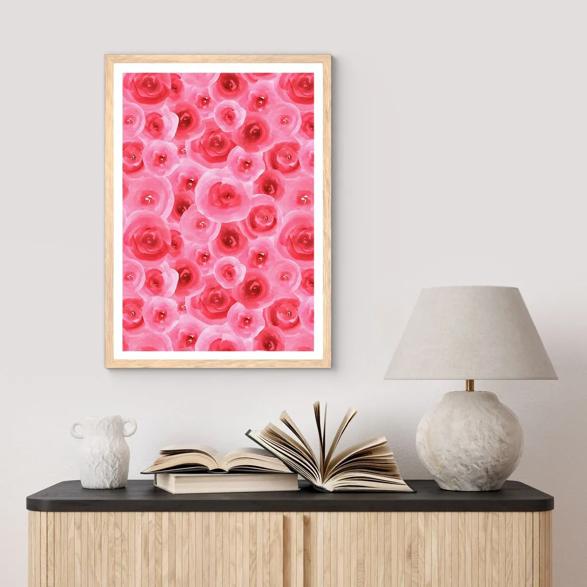 Póster en marco roble claro - Rosas abajo y arriba - 70x100 cm