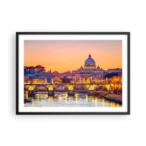 Póster en marco negro - Panorama del Vaticano al atardecer con un puente sobre el río - 70x50cm - Crepúsculo sobre la Ciudad Eterna - Decoración de pared moderna para salón y dormitorio ARTTOR
