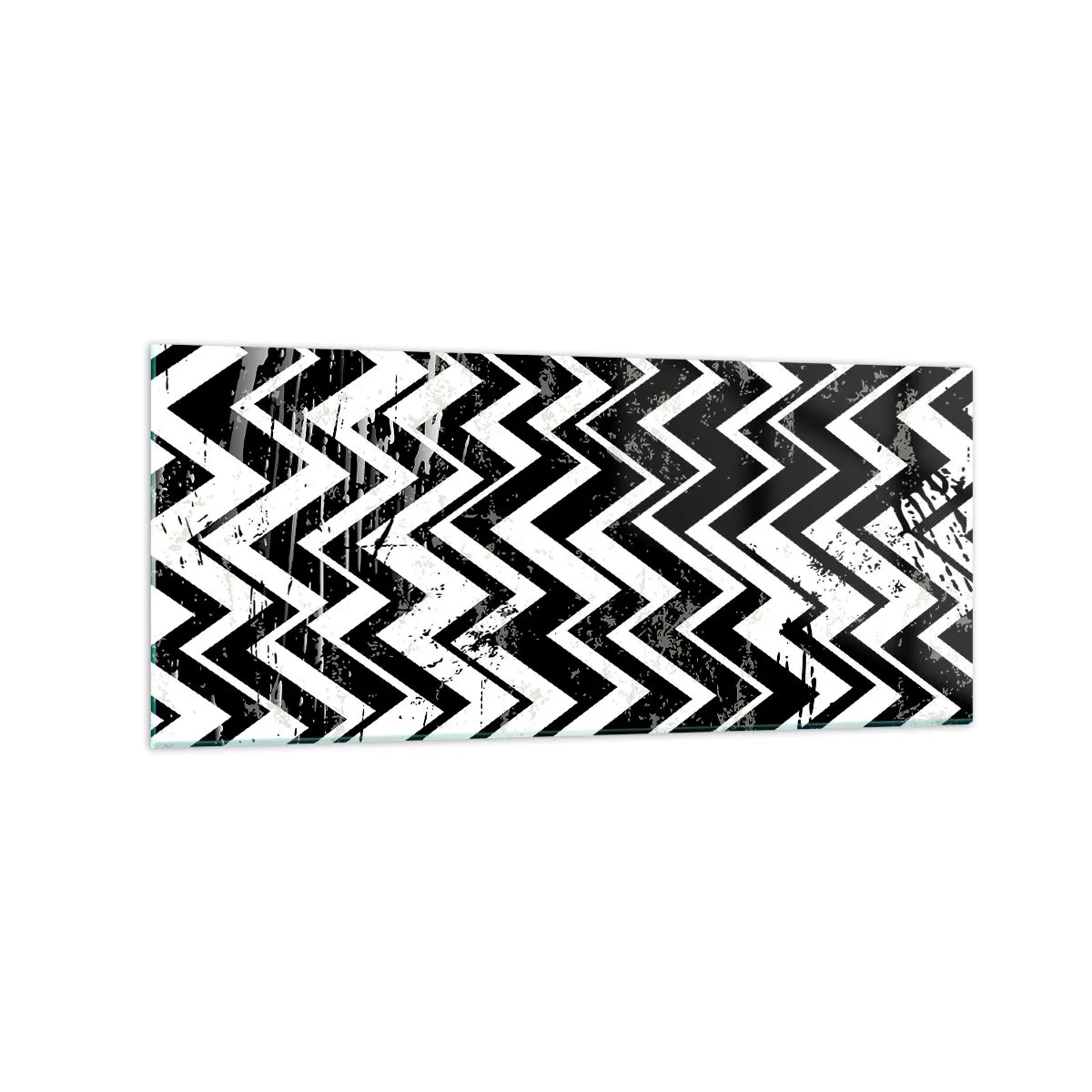 Cuadro sobre vidrio - Impresiones sobre Vidrio - Patrón en zigzag en blanco y negro con abrasiones artísticas - 120x50cm - Zig-blanco, zag-negro - Decoración de pared moderna para salón y dormitorio ARTTOR