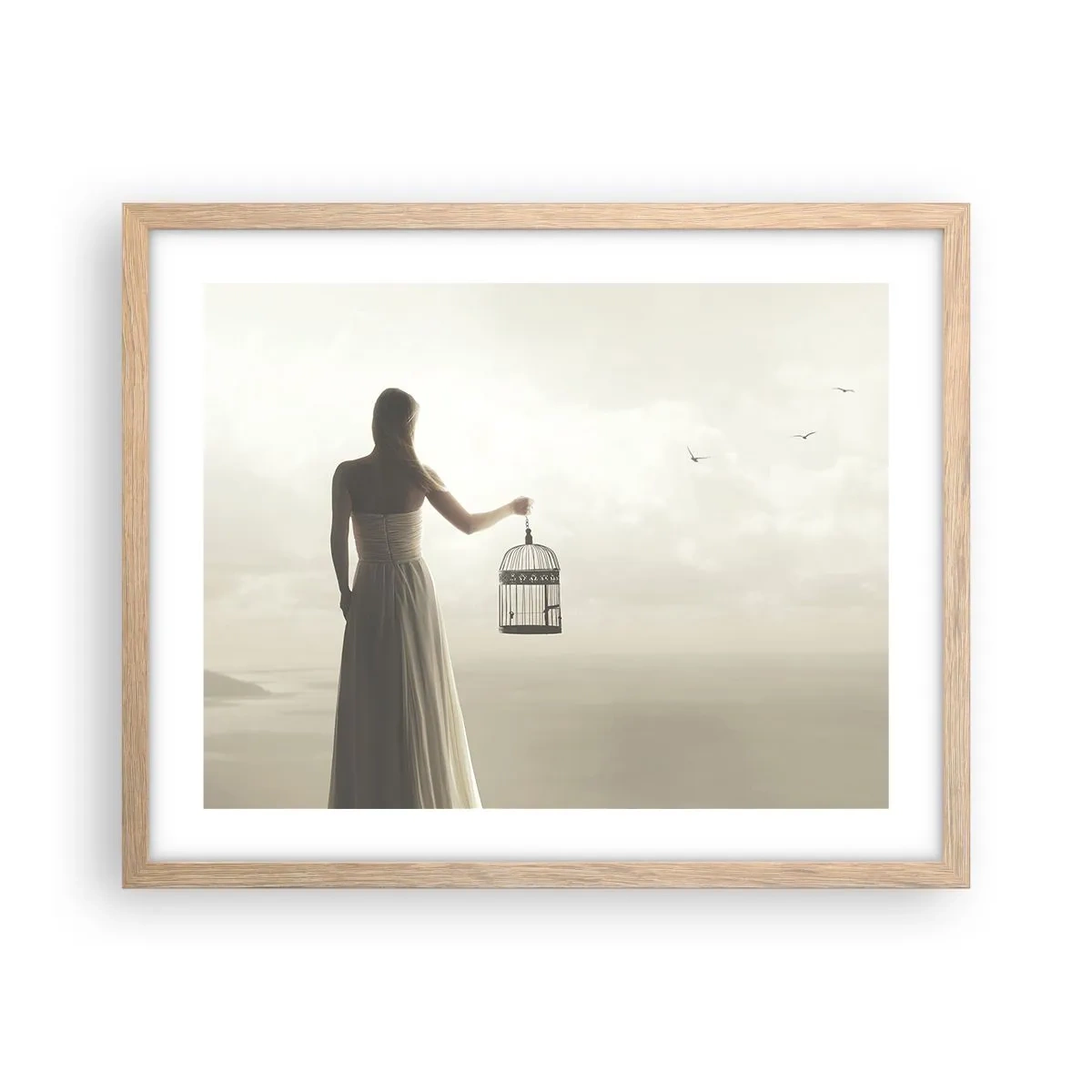 Póster en marco roble claro - Sé libre - 50x40 cm