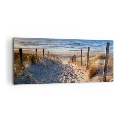 Cuadro sobre lienzo - Impresión de Imagen - El sonido del mar, el canto de los pájaros, una playa virgen entre las dunas... - 100x40 cm