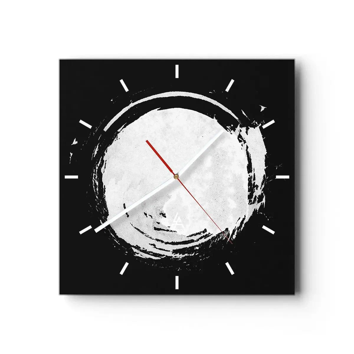 Reloj de pared - Reloj de vidrio - Un círculo blanco sobre un fondo negro en estilo minimalista. - 30x30cm - La buena salida - Decoración de pared moderna para salón y dormitorio ARTTOR