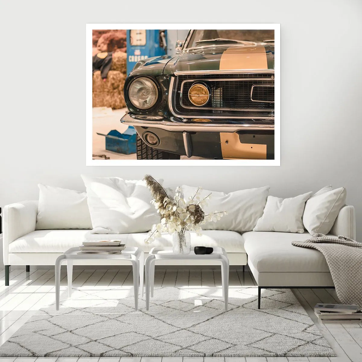 Póster - Un coche retro icónico en un entorno clásico. - 100x70cm - Encuentro con una leyenda - Decoración de pared moderna para salón y dormitorio ARTTOR