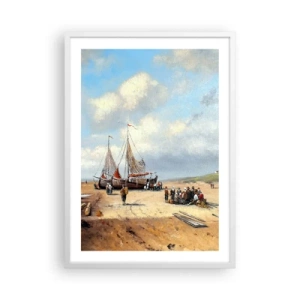 Póster en marco blanco - Después de una pesca exitosa - 50x70 cm