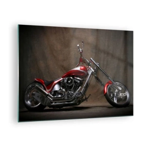 Cuadro sobre vidrio - Impresiones sobre Vidrio - Motocicleta roja personalizada sobre un fondo oscuro - 70x50cm - Belleza rojo-plateada - Decoración de pared moderna para salón y dormitorio ARTTOR