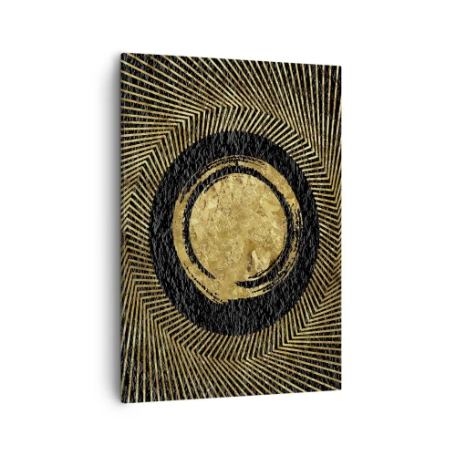 Cuadro sobre lienzo - Impresión de Imagen - Composición geométrica en negro y dorado con rayos. - 50x70cm - Composición glamour - Decoración de pared moderna para salón y dormitorio ARTTOR