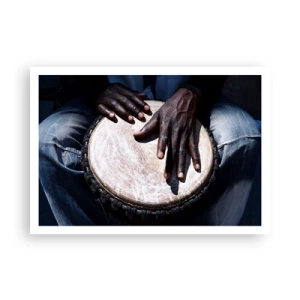 Póster - Manos tocando un tambor djembé en una composición dinámica - 100x70cm - Vive a tu ritmo - Decoración de pared moderna para salón y dormitorio ARTTOR
