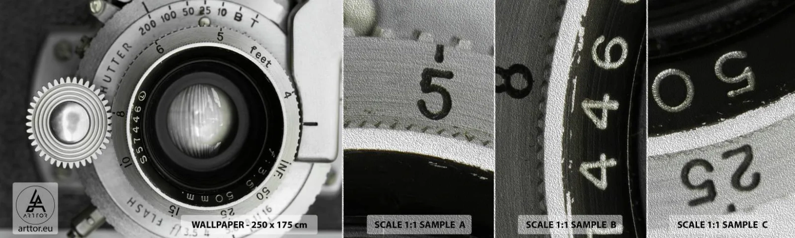 Muestra de fotomural Premium Sand - Una historia de Hollywood - Cámara, En blanco y negro, Vintage - 100x30 cm