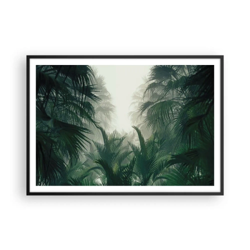 Póster en marco negro - Vegetación tropical en la densa niebla de la selva tropical - 100x70cm - Misterio tropical - Decoración de pared moderna para salón y dormitorio ARTTOR