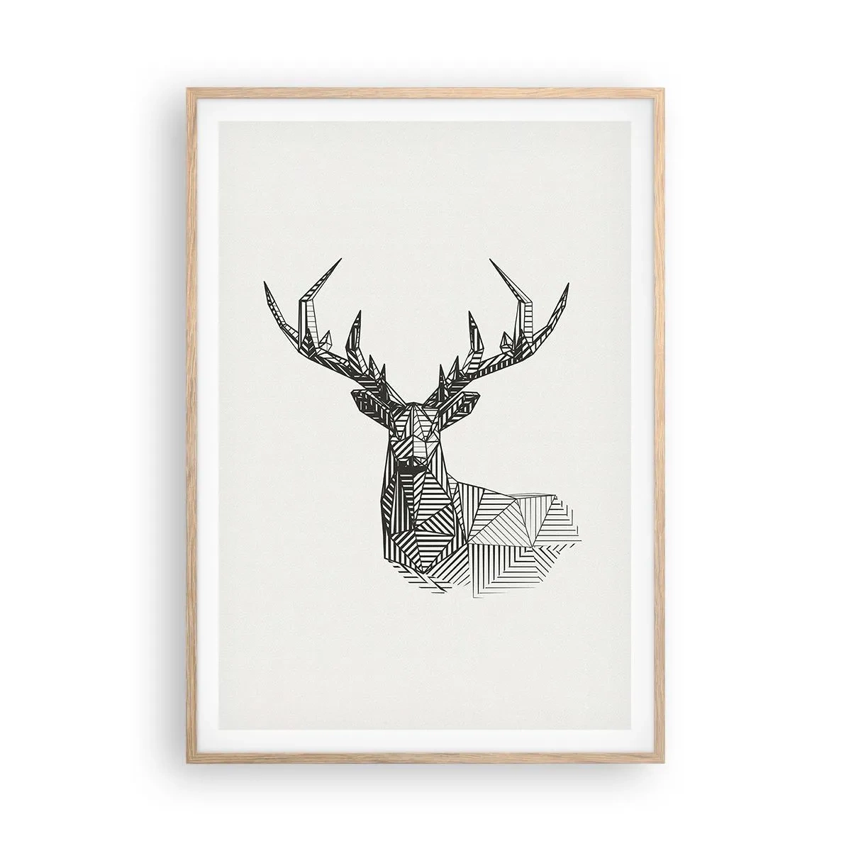 Póster en marco roble claro - Ciervo en estilo cubista - 70x100 cm