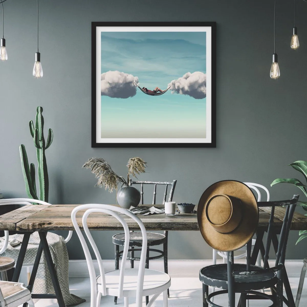 Póster en marco negro - La felicidad del momento - 60x60 cm