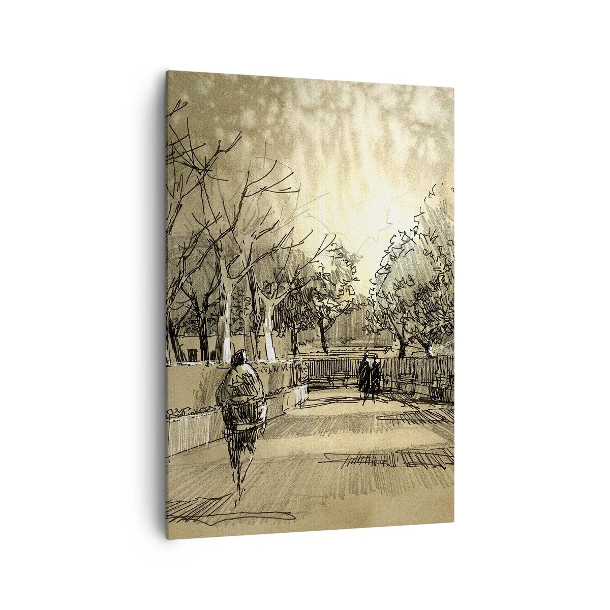 Cuadro sobre lienzo - Impresión de Imagen - Una escena de dibujos animados de un parque con gente caminando en tonos cálidos. - 70x100cm - Un momento hecho a pluma - Decoración de pared moderna para salón y dormitorio ARTTOR