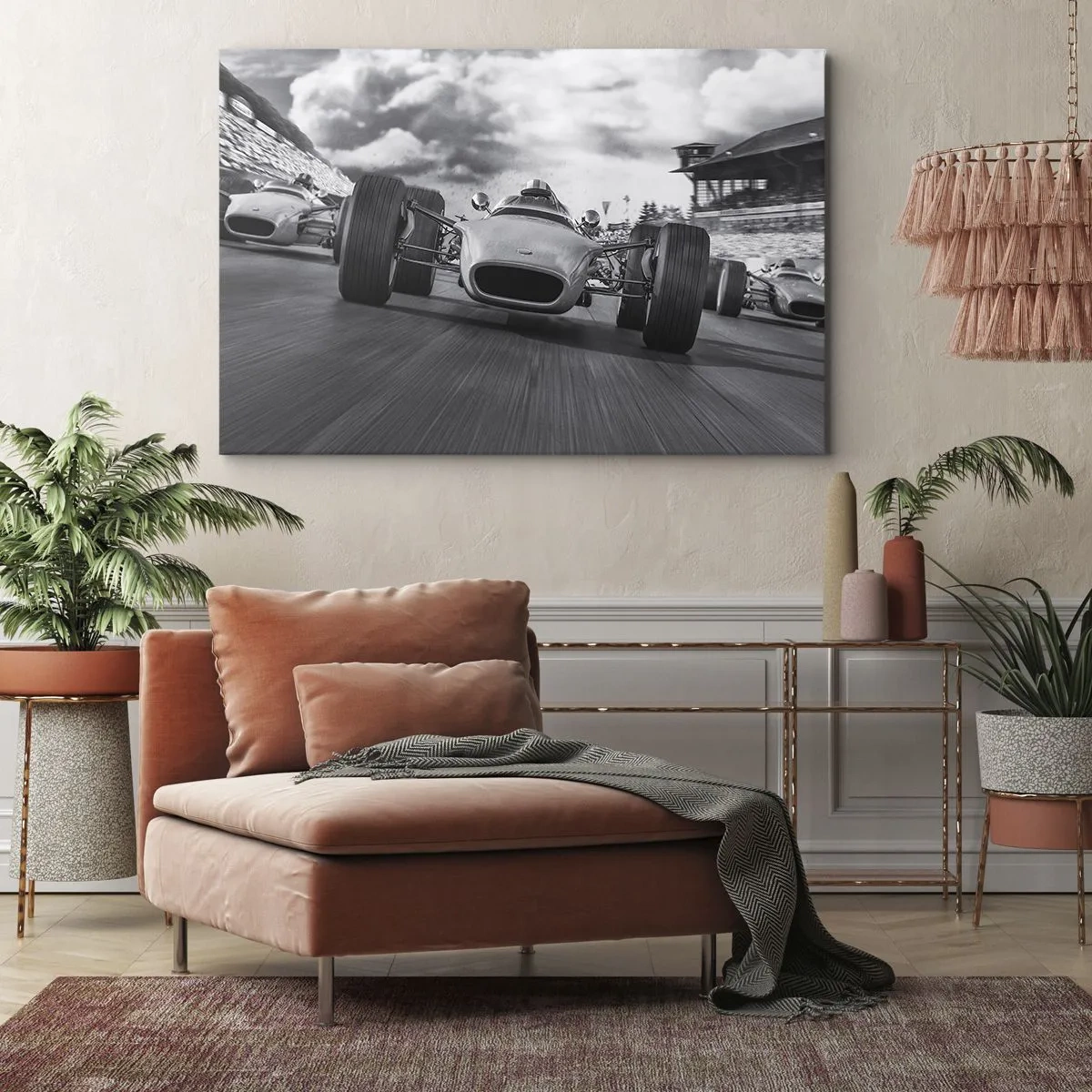 Cuadro sobre lienzo - Impresión de Imagen - Carrera de coches clásicos en movimiento - 70x50cm - ¡Hay poder! - Decoración de pared moderna para salón y dormitorio ARTTOR