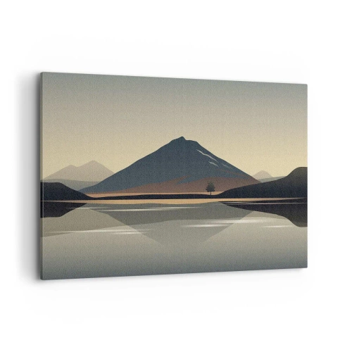 Cuadro sobre lienzo - Impresión de Imagen - Paisaje de montaña minimalista con reflejo en el agua. - 120x80cm - Reflejo de espejo - Decoración de pared moderna para salón y dormitorio ARTTOR