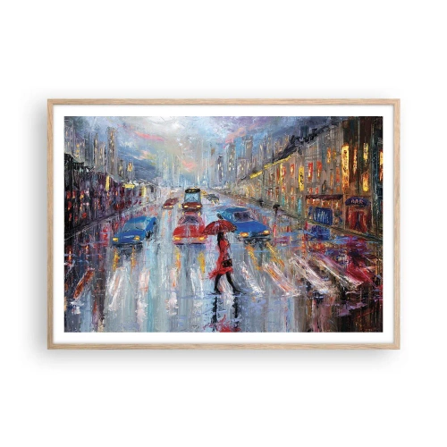 Póster en marco roble claro - Una tarde de lluvia en la ciudad - 100x70 cm