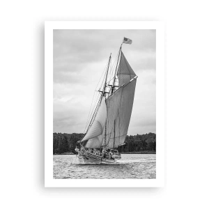 Póster - Un velero con grandes velas navegando en el mar en blanco y negro. - 50x70cm - Hermanos del viento - Decoración de pared moderna para salón y dormitorio ARTTOR