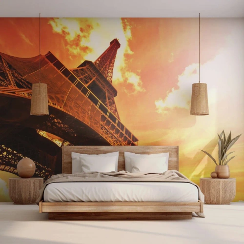 Fotomural Premium Canvas - Monumental, dorado por el sol - Ciudad, París, Torre Eiffel - 350x256 cm
